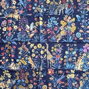 Salvatore Ferragamo NWT Authentic Navy Mughal Jungle Animals Silk Scarf 90cm